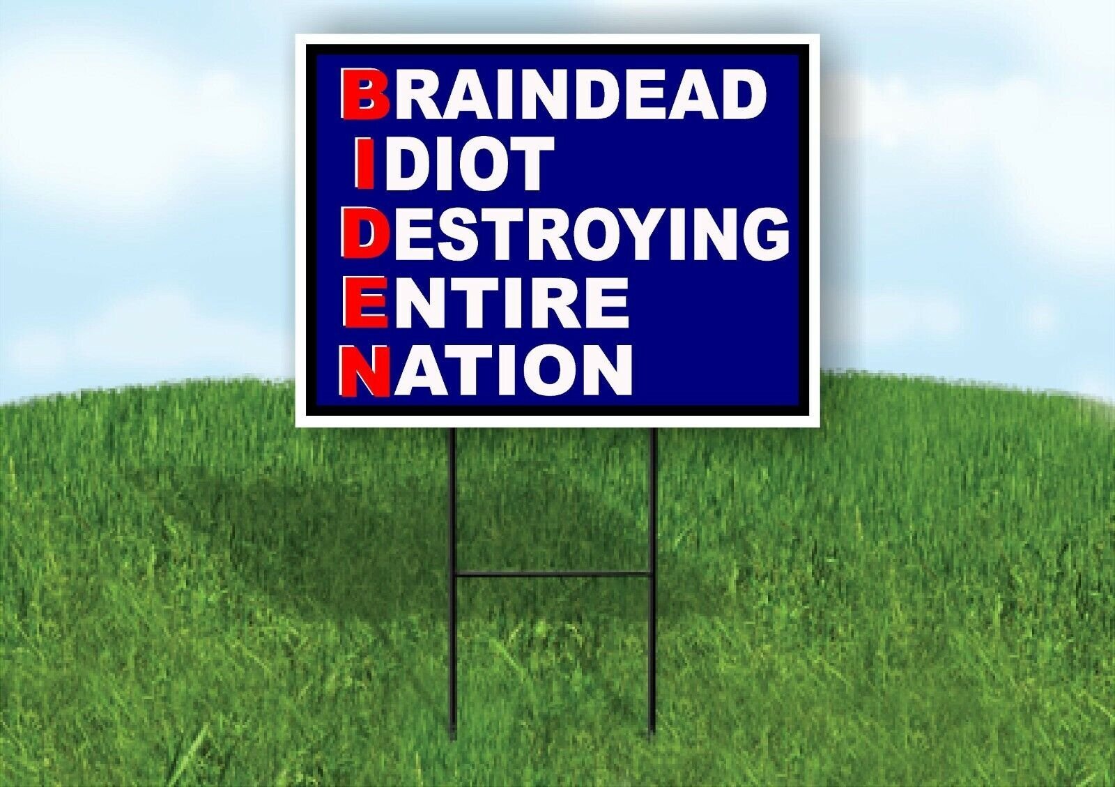 BIDEN BRAINDEAD IDIOT RED BLUE Yard Sign with Stand LAWN SIGN