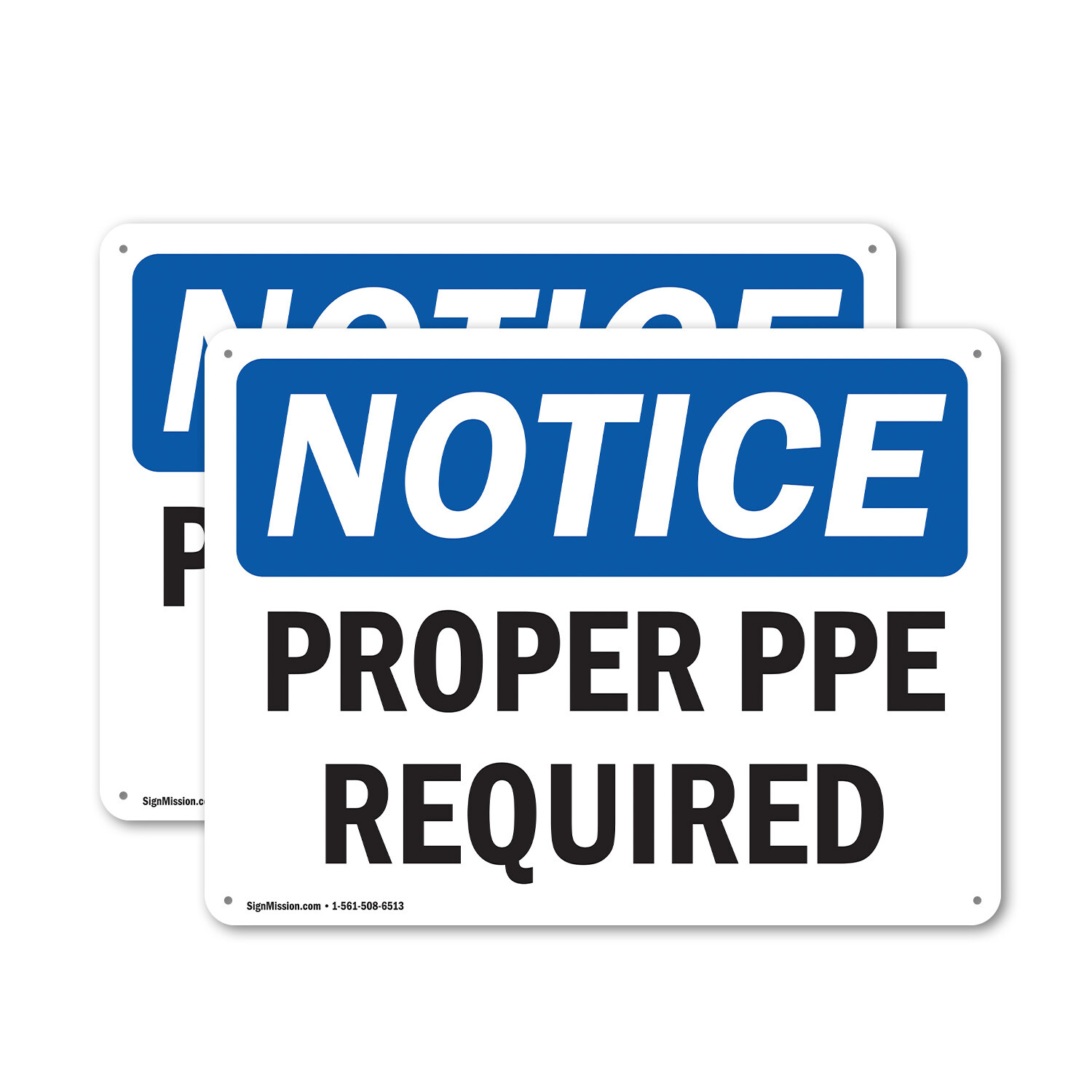 (2 Pack) Proper PPE Required OSHA Notice Sign Decal Metal Plastic