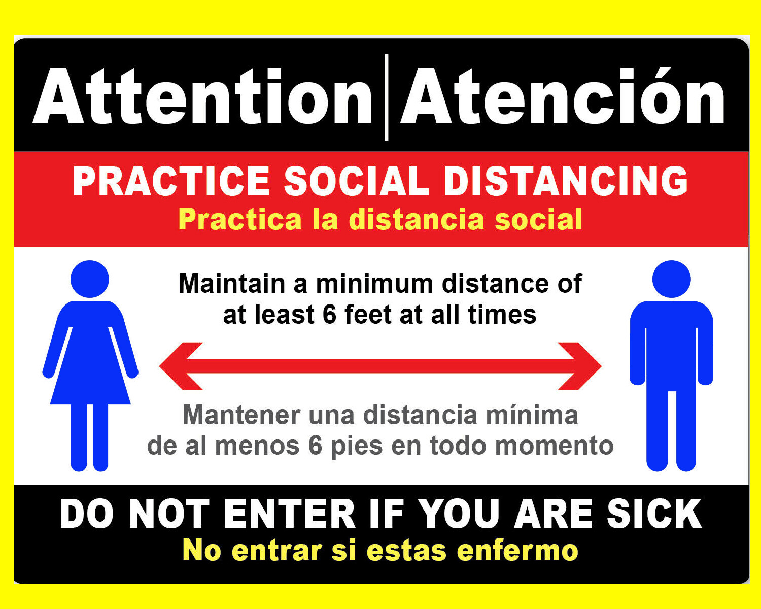 SOCIAL DISTANCING STICKERS English / Spanish – PACK OF 4 – 8×10