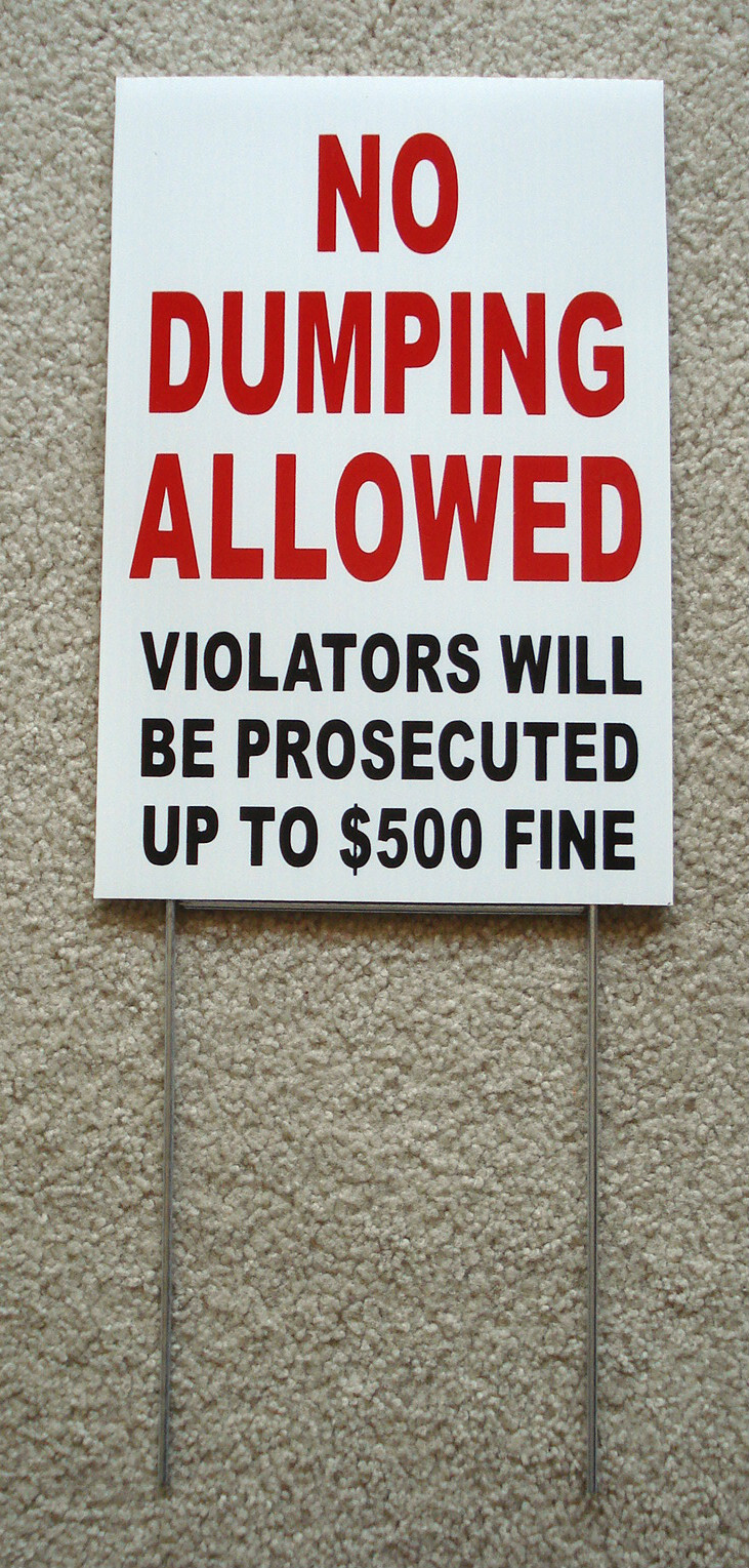NO DUMPING ALLOWED 8″x12″ Plastic Coroplast Sign w/ Slide-in-Stake