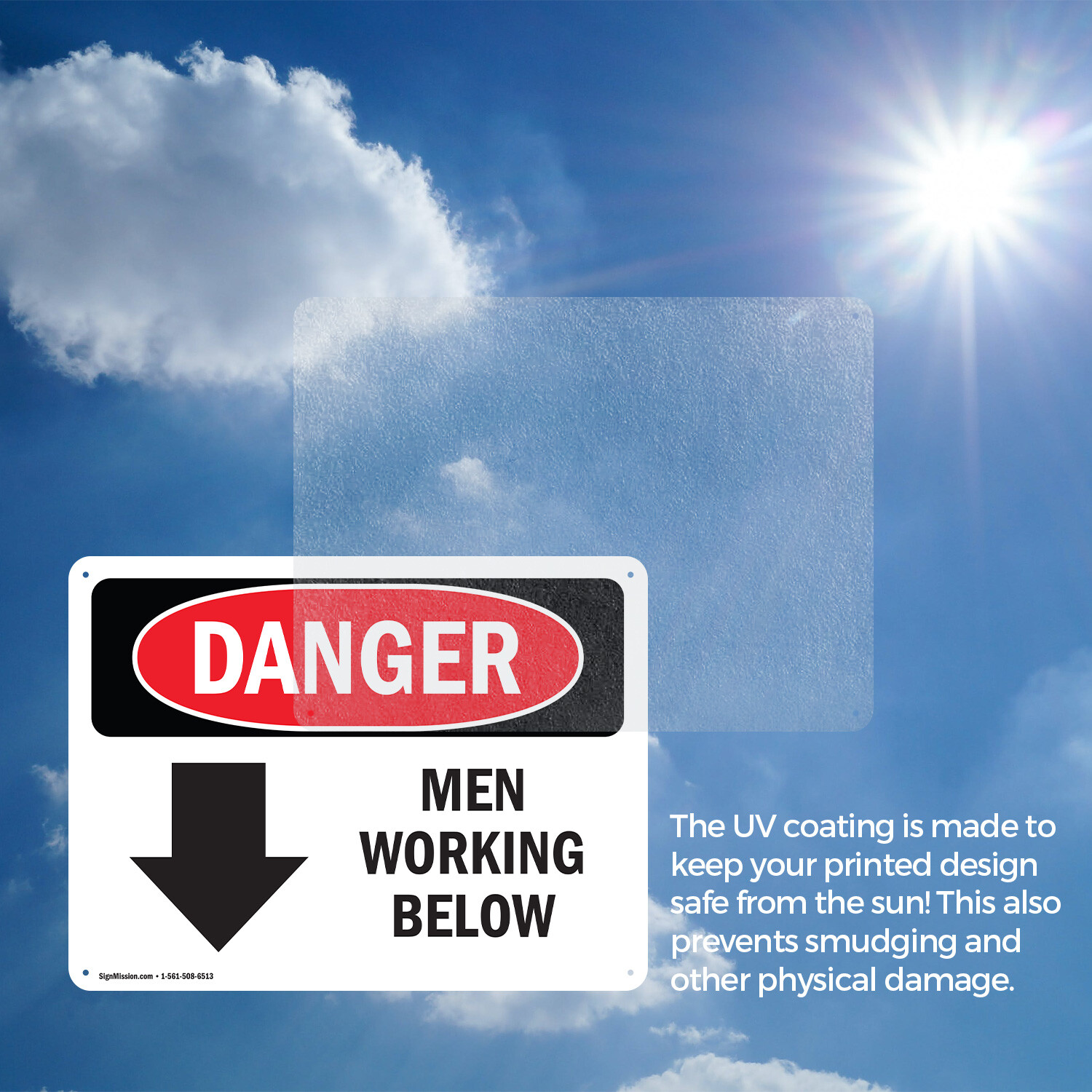 (2 Pack) Men Working Below OSHA Danger Sign Decal Metal Plastic