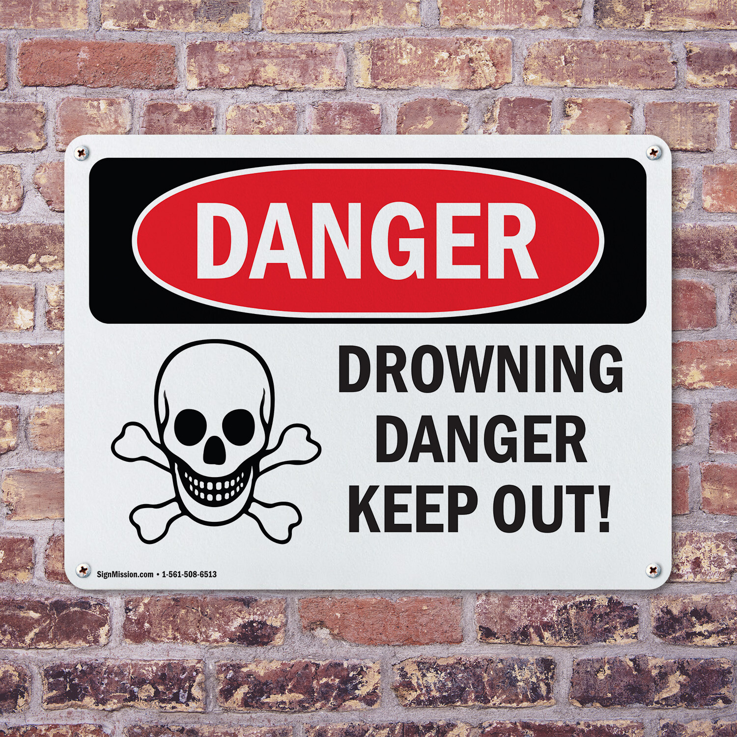 (2 Pack) Drowning Danger Keep Out! OSHA Danger Sign Decal Metal Plastic