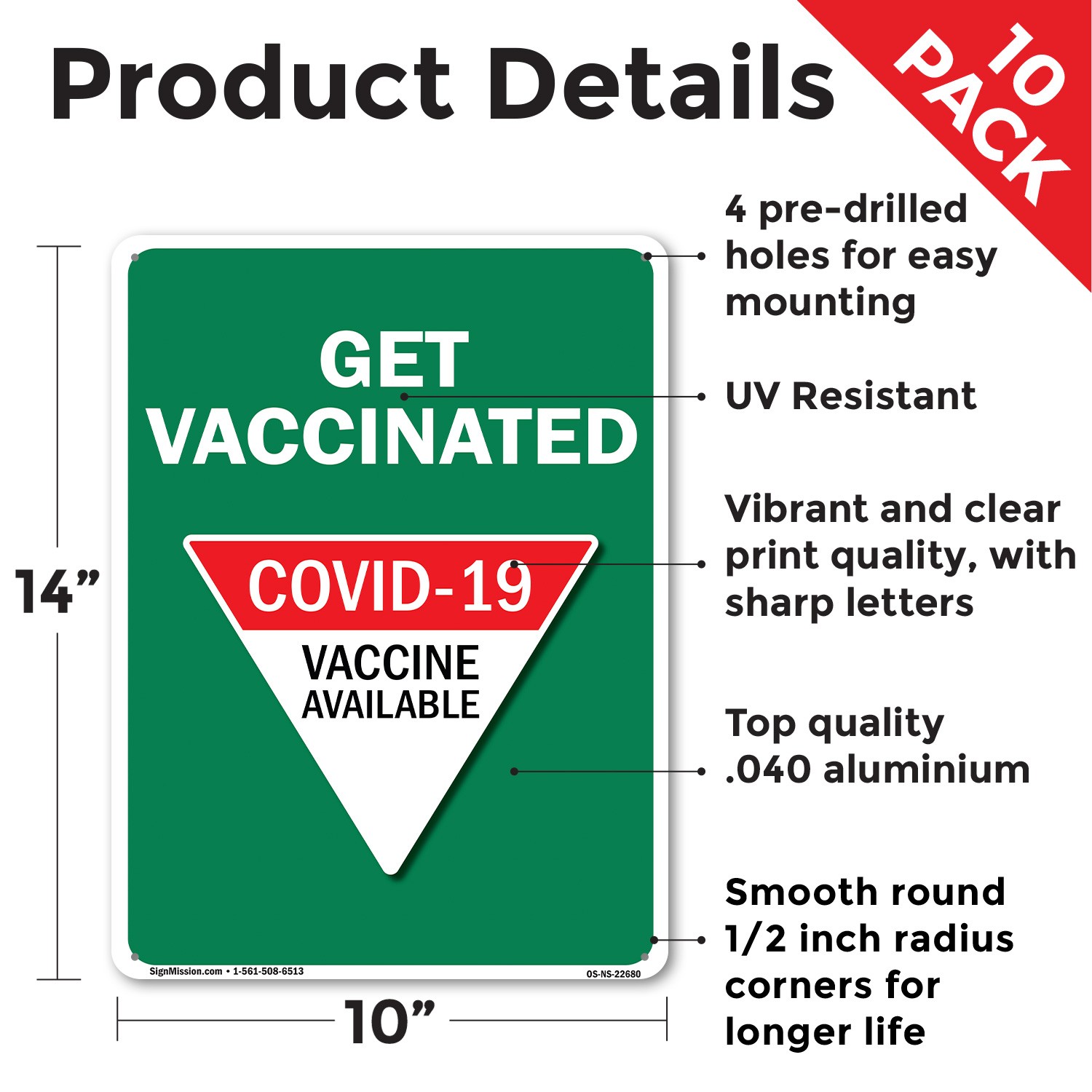 Get Vaccinated Covid-19 Vaccine Available Public Safety Sign, Decal 5 or 10 Pack