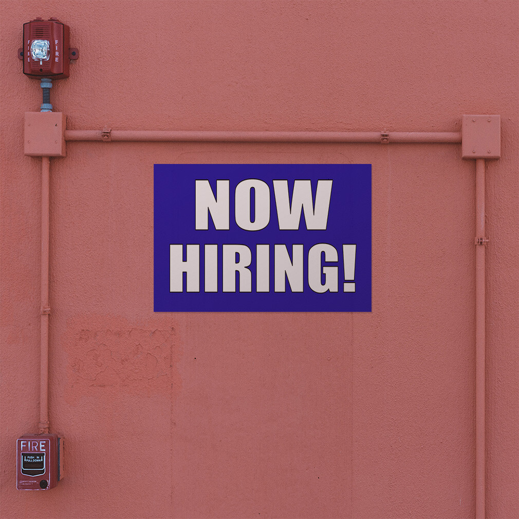 Decal Stickers Now Hiring White Blue Vinyl Store Sign Label Business