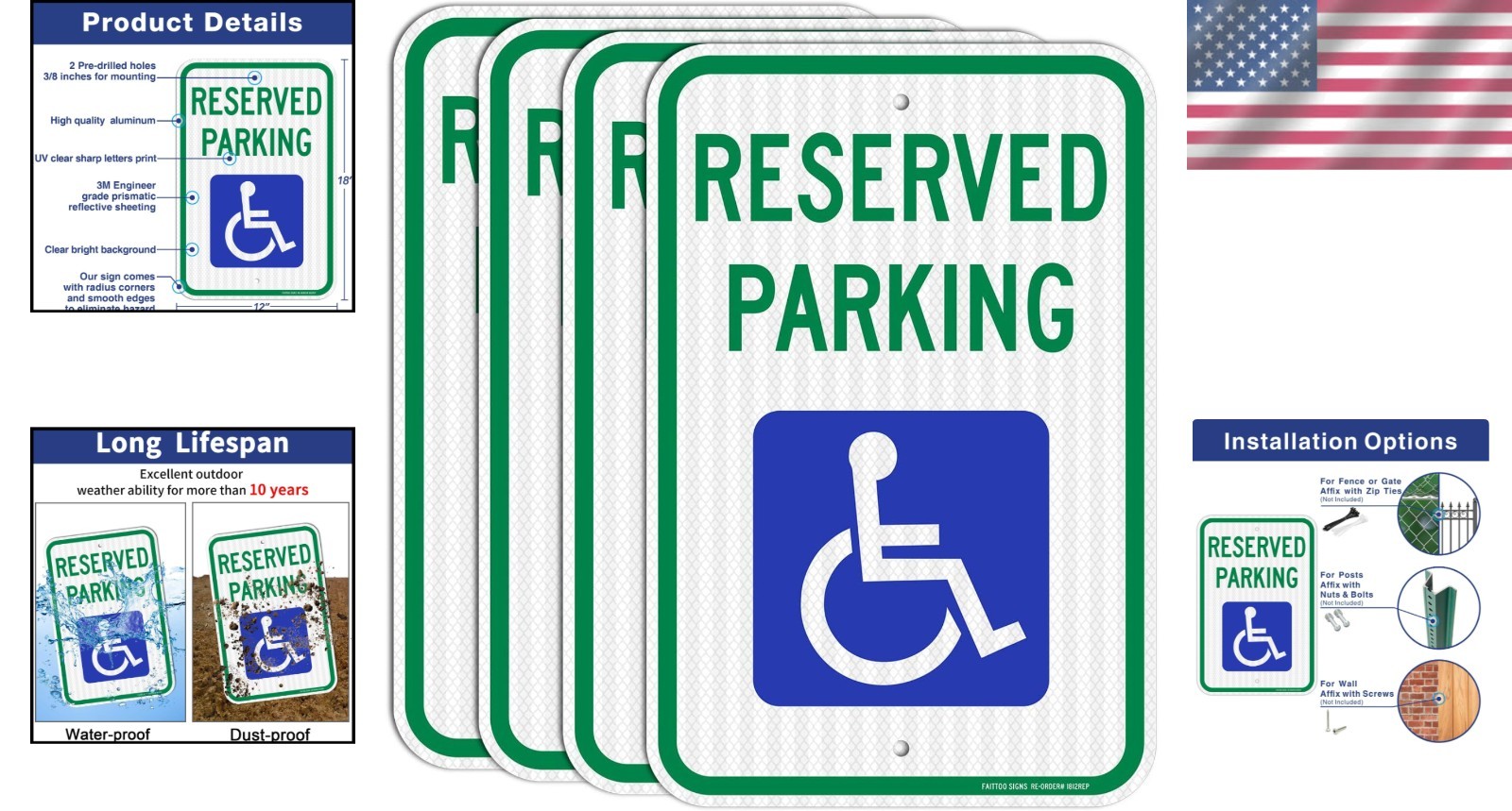 Handicap Parking Signs 4 Pack – Weather Resistant 18×12