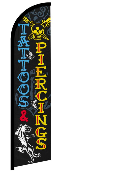 TATTOO PIERCING – Windless Swooper Feather Flag 2.5×11.5 ft Tall Banner Sign kf