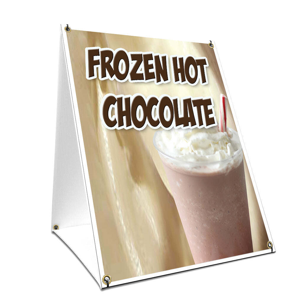 A-frame Sidewalk Frozen Hot Chocolate Sign With Graphics On Each Side