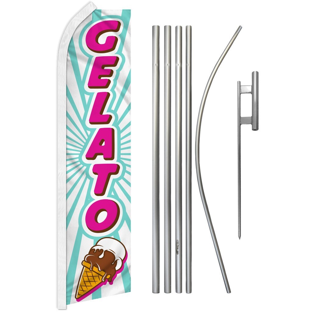 Gelato Advertising Swooper Feather Flutter Flag Pole Kit Concessions Food