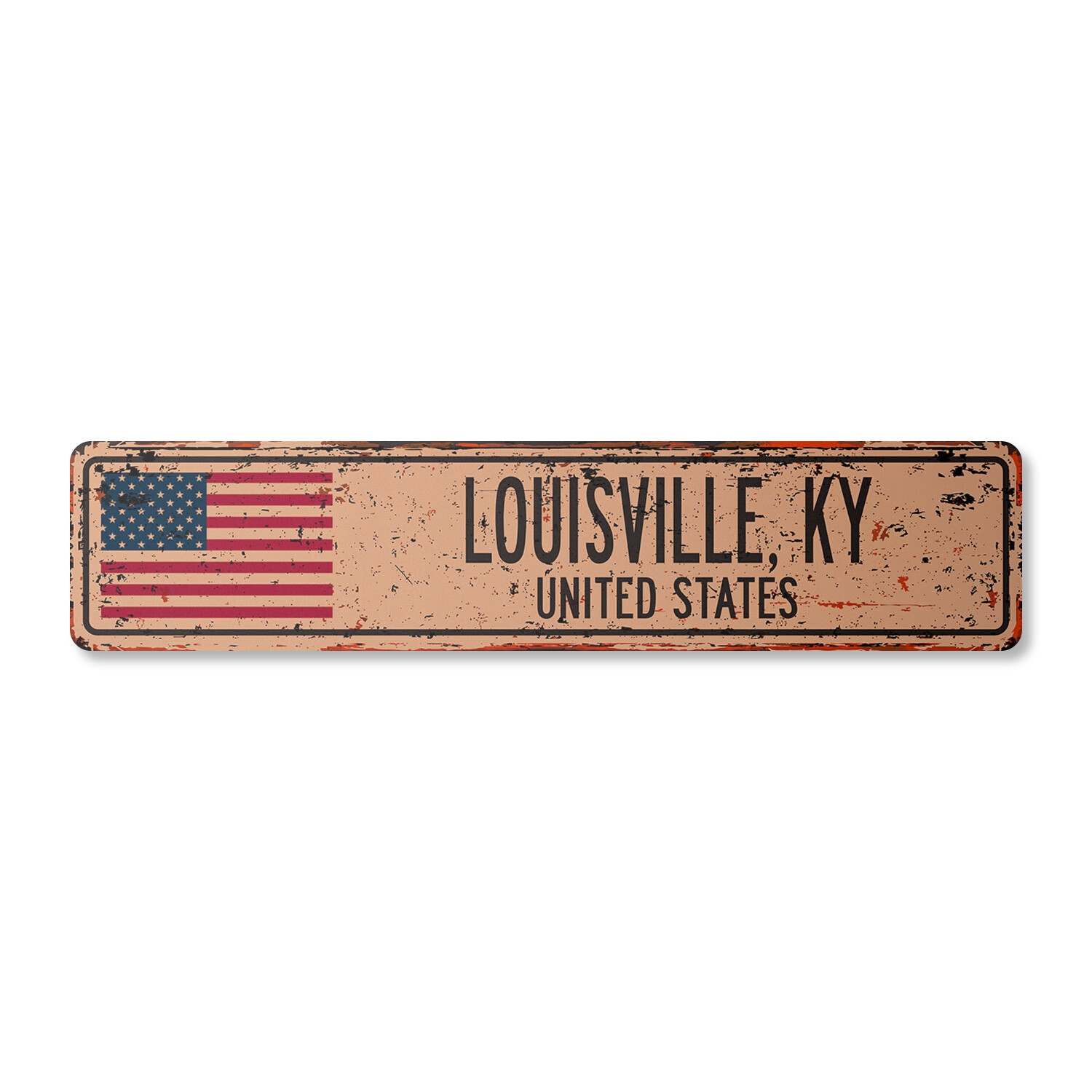LOUISVILLE KY UNITED STATES Vintage Street Sign American flag city country rust