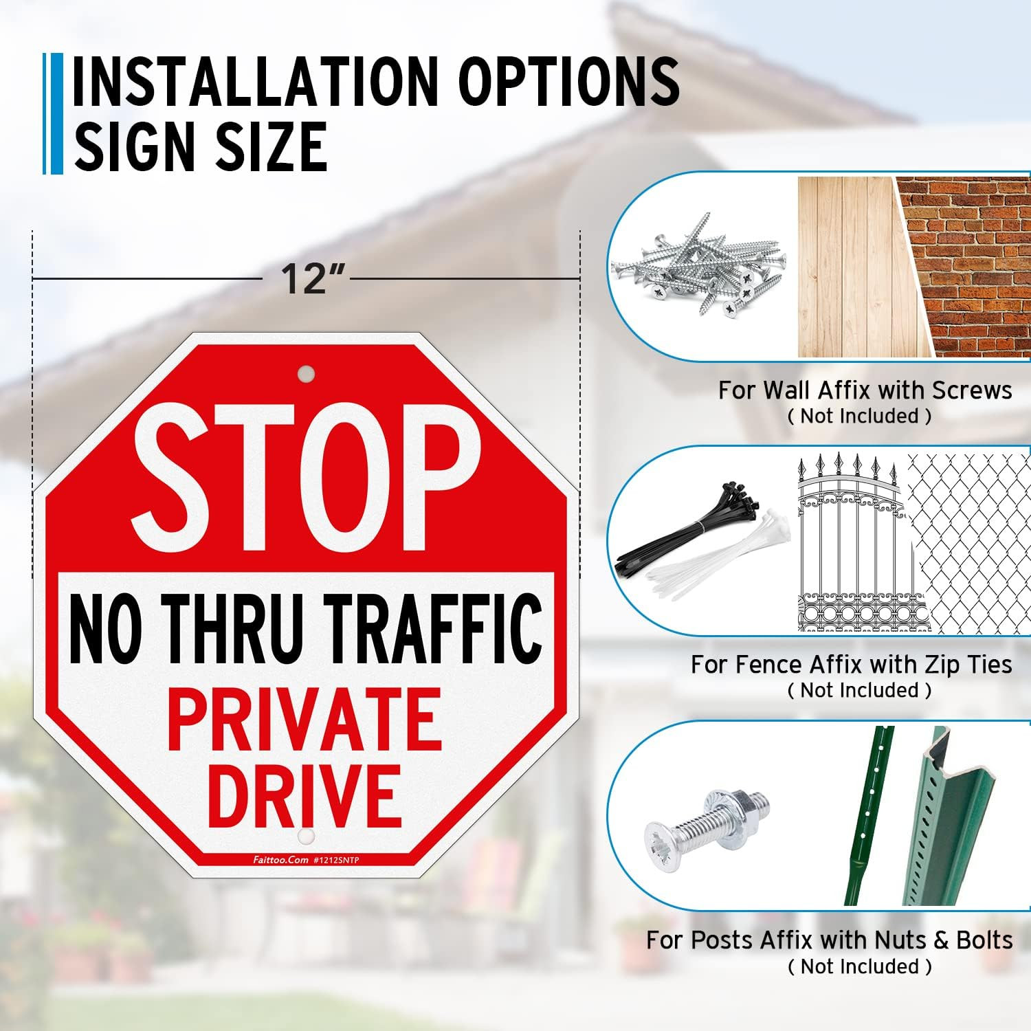 12×12″ Reflective Private Drive Sign Aluminum Weather Resistant Red White