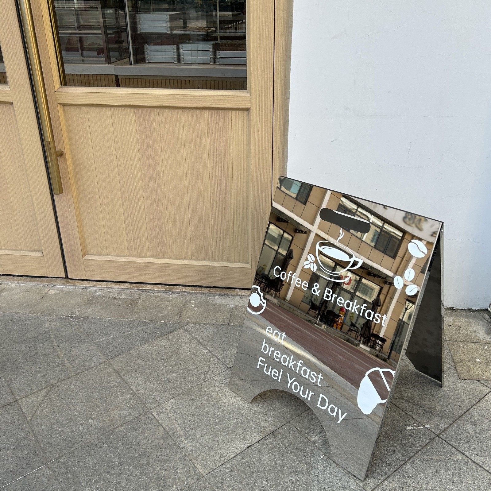 Custom Premium A-Frame Sign Mirror Stainless Steel Store Front Sign Pavement