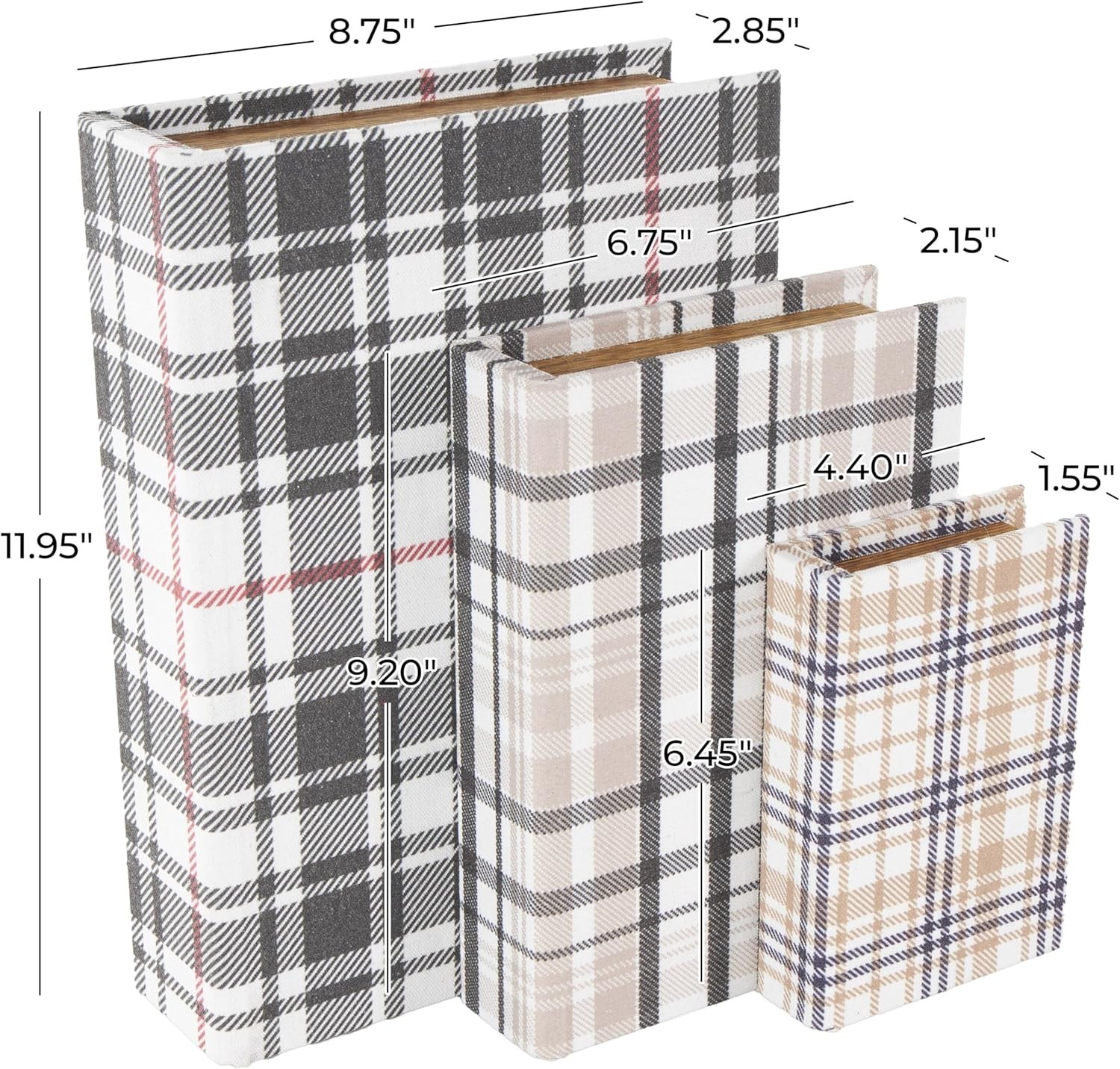 Wooden Geometric Decorative Box Faux Storage Book Book Shaped Boxes W/ Plaid