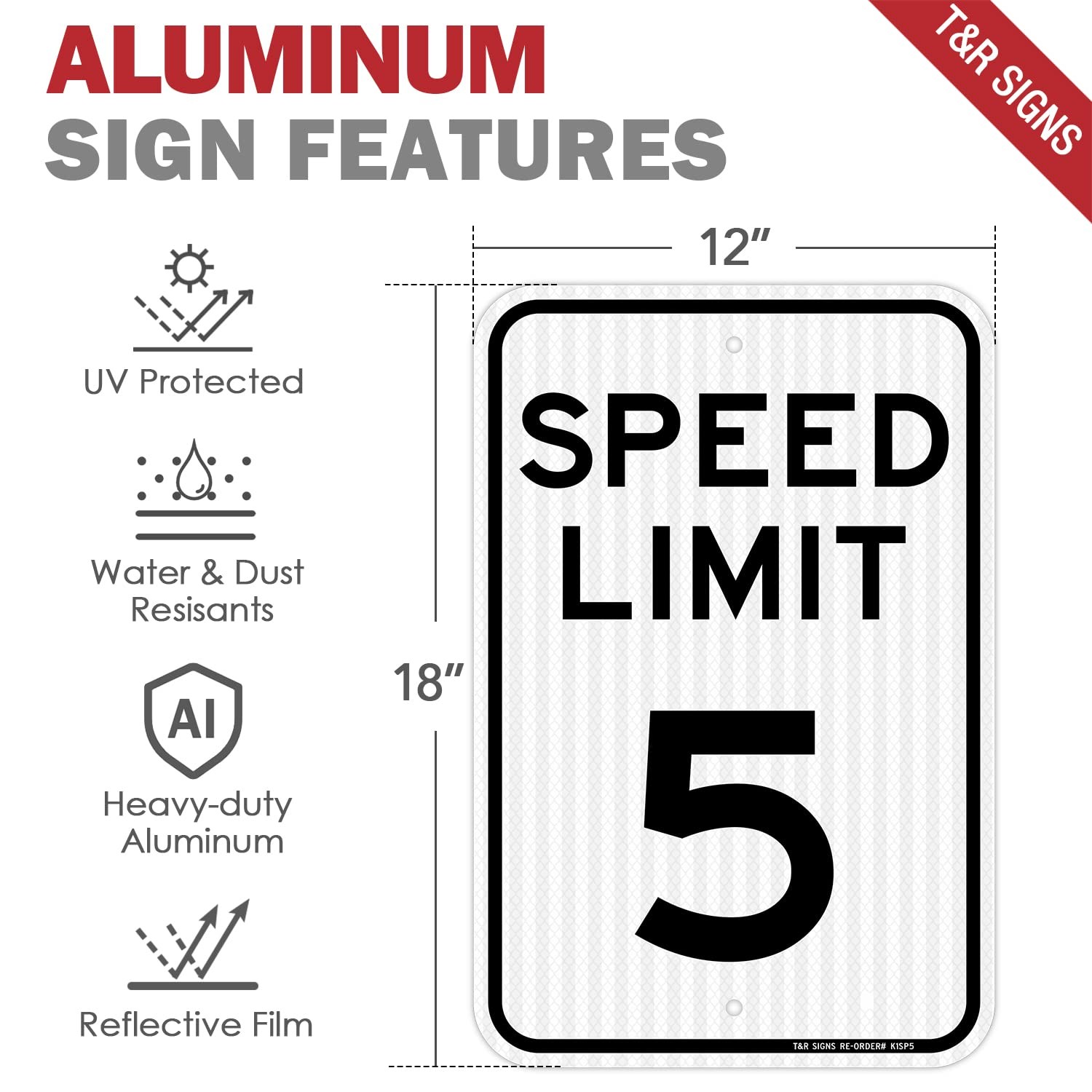 (4 Pack) Speed Limit 5 MPH Sign Slow Down Traffic Sign 18 x 12 Engineer Grade