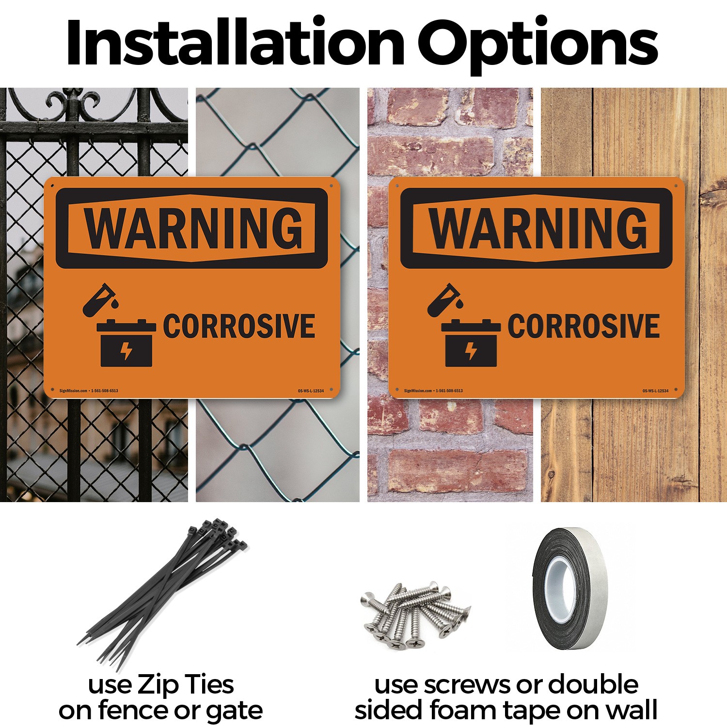 Corrosive OSHA WARNING Sign Metal, Plastic, Or Decal – 5 or 10 Pack