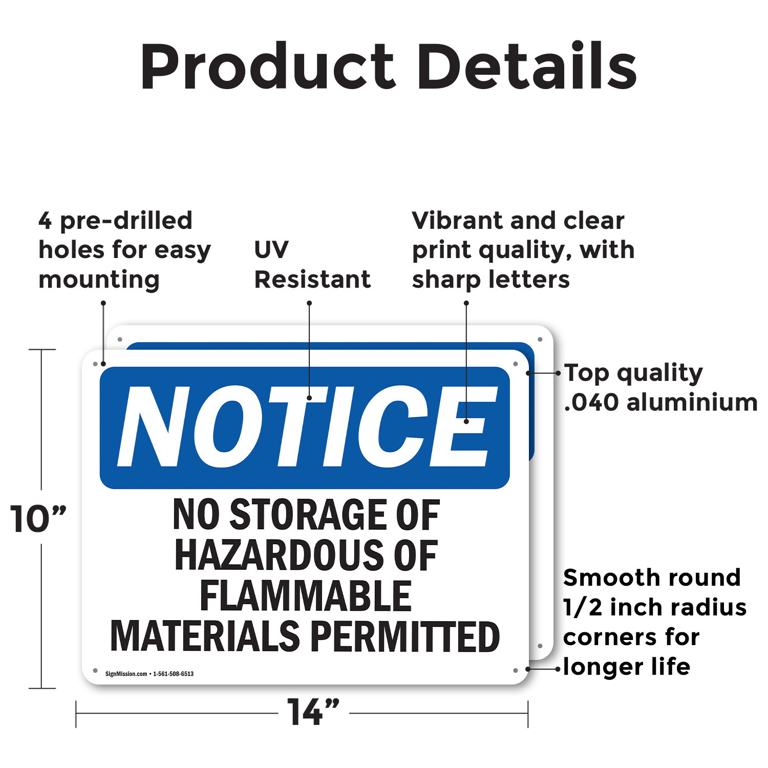 (2 Pack) No Storage Of Hazardous Or Flammable Materials OSHA Notice Sign Decal