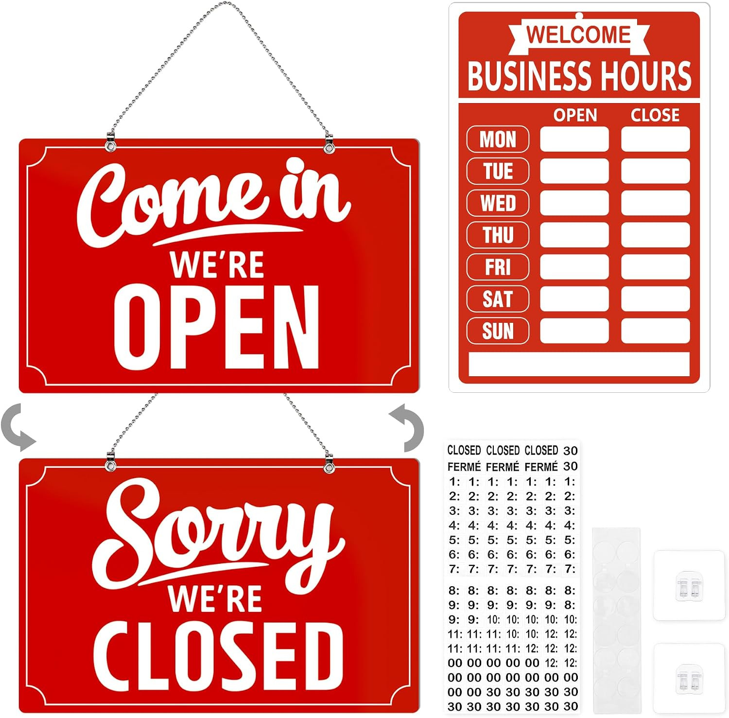 Open Closed Flip Sign Set, Business Hours Sign for Window Door, Black Double Sid