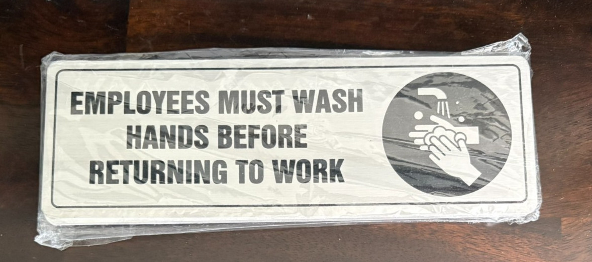 4 Pack Employees Must Wash Hands Sign Aluminum Self Adhesive 9×3