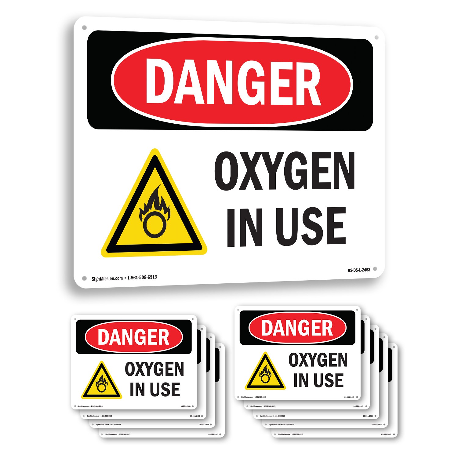 Oxygen In Use OSHA Danger Sign Metal, Plastic, Or Decal – 5 or 10 Pack
