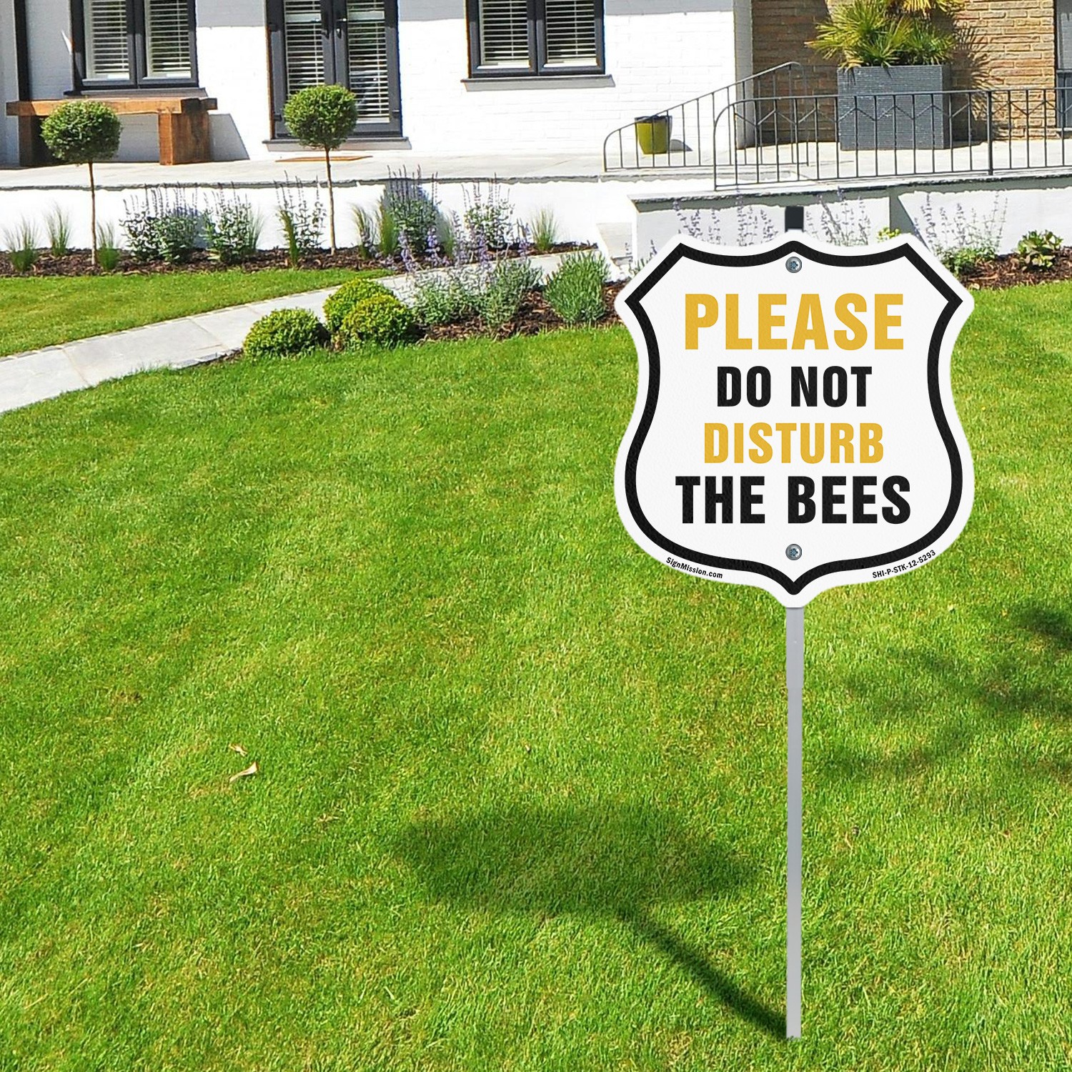 Please Do Not Disturb The Bees Shield Shaped Sign With Stake Weather Resistant