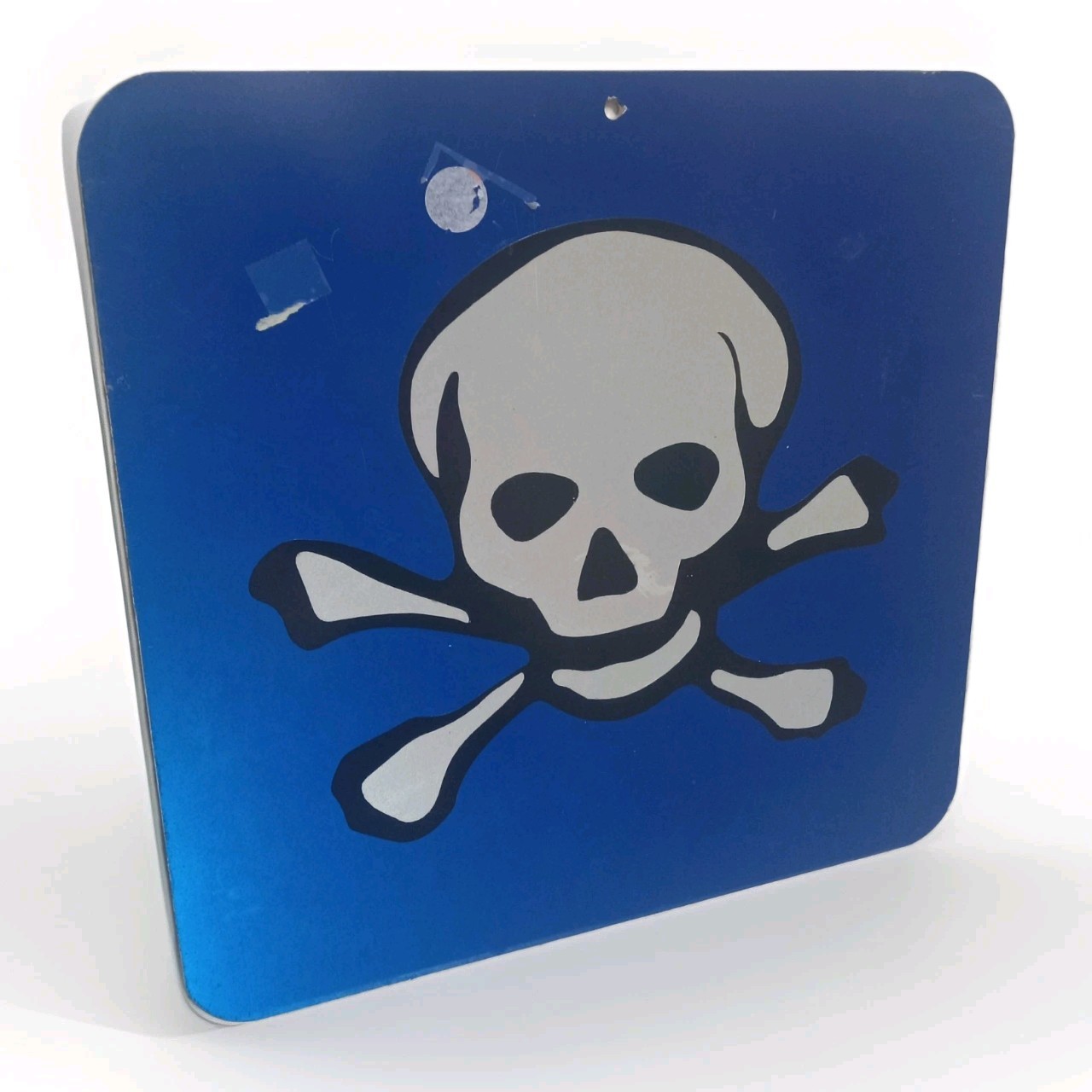 Vintage Skull Reflective Danger Hazard Warning Sign 12″ x 12″ Blue