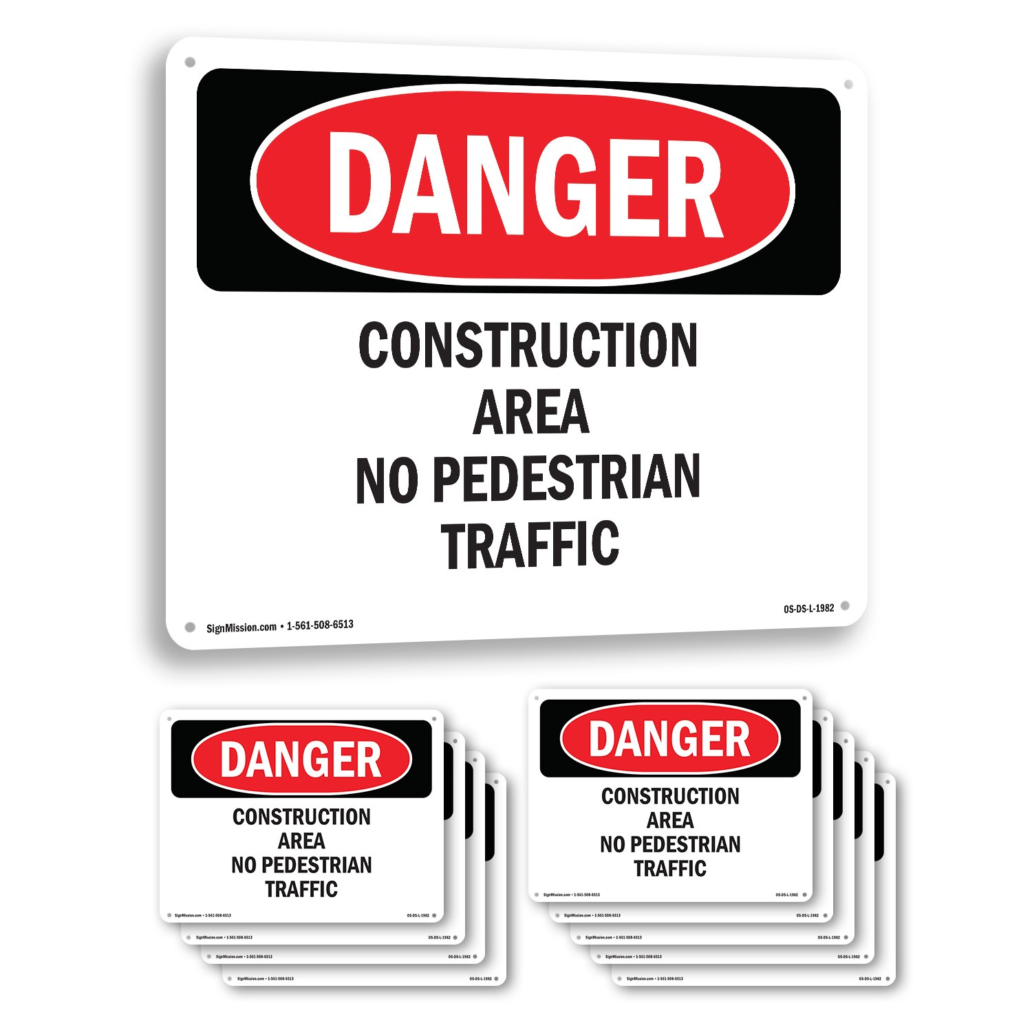 Construction Area No Pedestrian Traffic OSHA Danger Sign Or Decal – 5 or 10 Pack