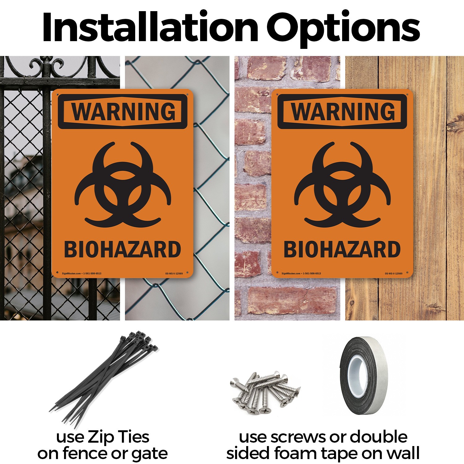 Biohazard With Symbol OSHA WARNING Sign Metal, Plastic, Or Decal – 5 or 10 Pack