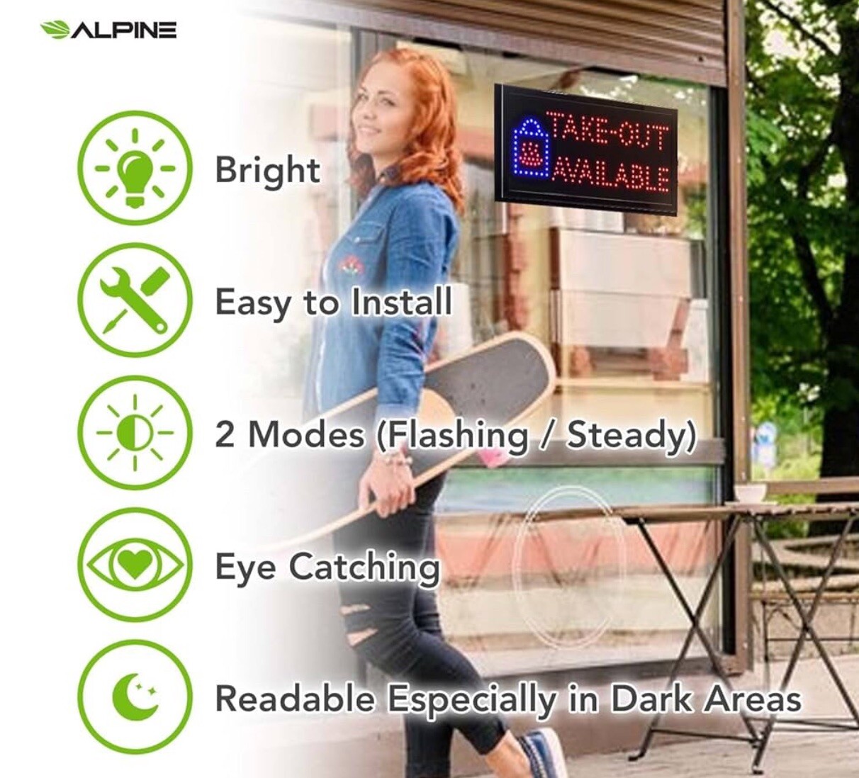 Alpine Industries Business Sign 19″x10″ LED Take-Out Available 2-Display Mode
