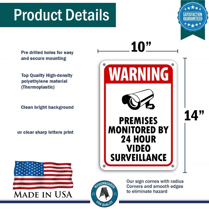 Surveillance Signs cctv Warning Signs 24 Hour Video Surveillance Sign 8X12IN