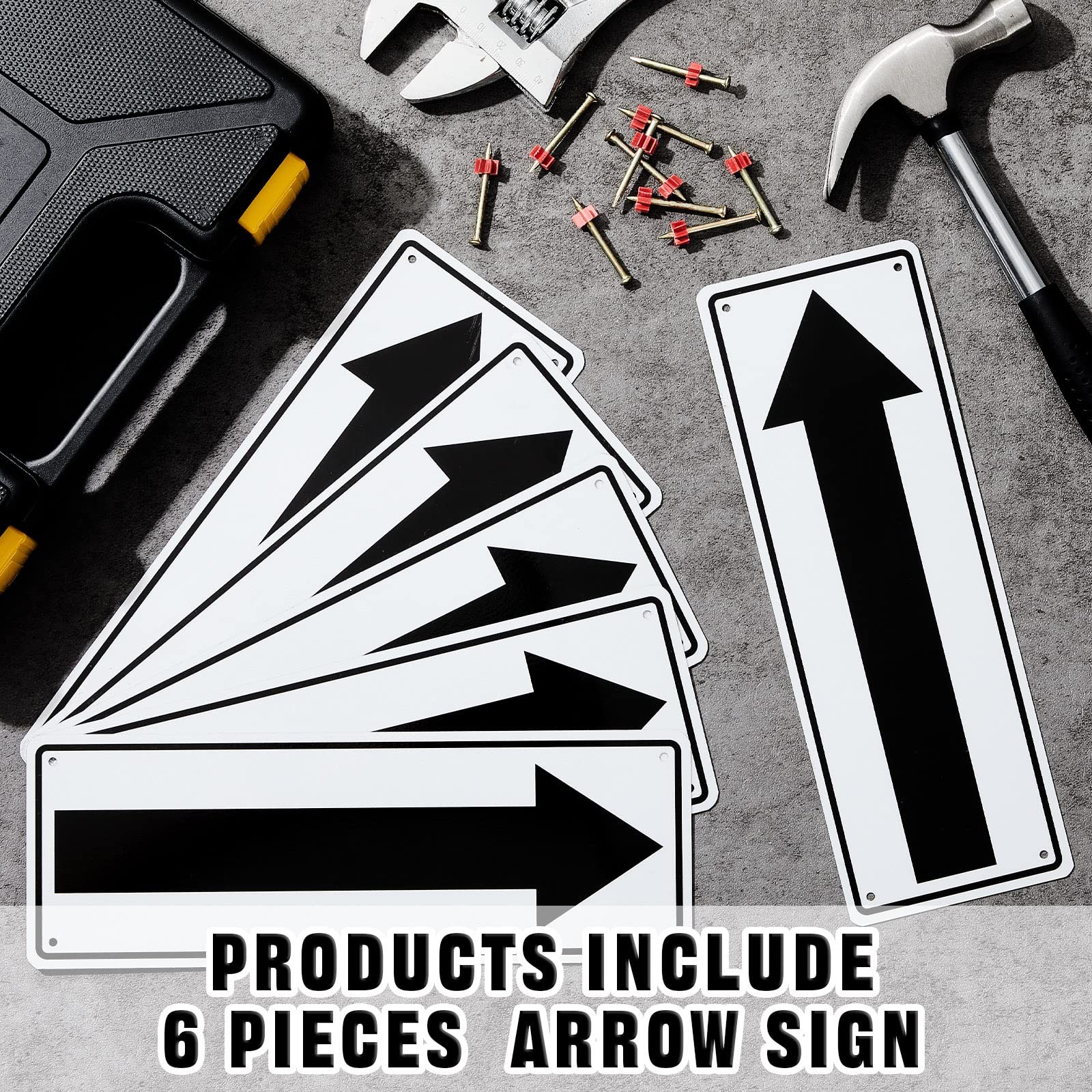 6 Pack Arrow Sign 10 x 3.5 Inch Black and White Metal Aluminum Reflective Arr…