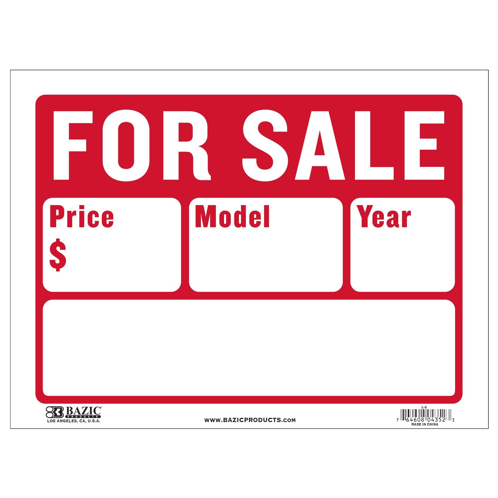 BAZIC 12″ X 16″ For Sale Sign for Car and Auto Sales (2-Line)