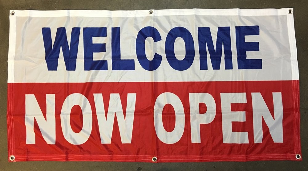 2×4 Ft Now Open Banner Store Sign Vinyl Alternative – Fabric Wb