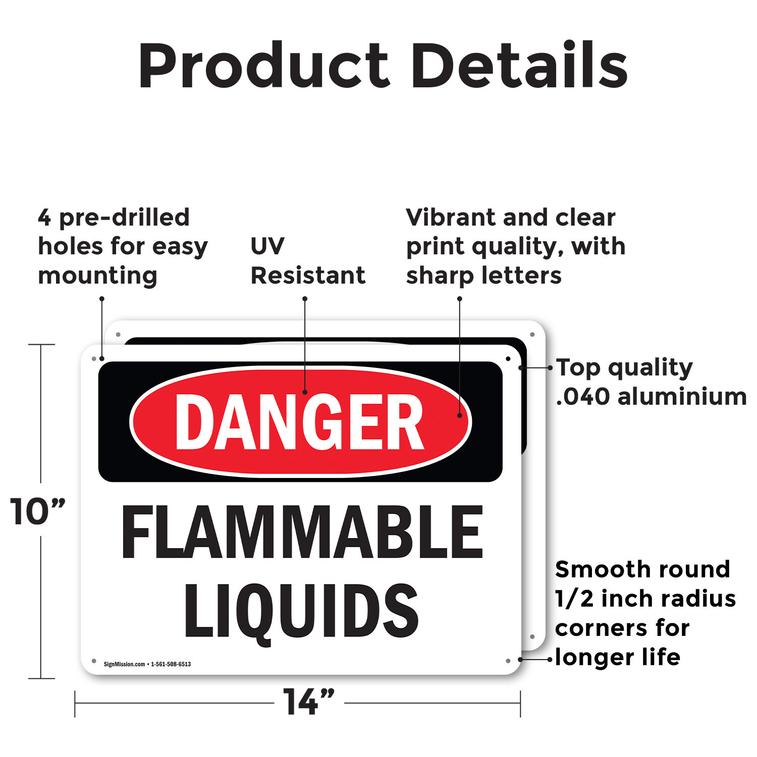 (2 Pack) Flammable Liquids OSHA Danger Sign Decal Metal Plastic