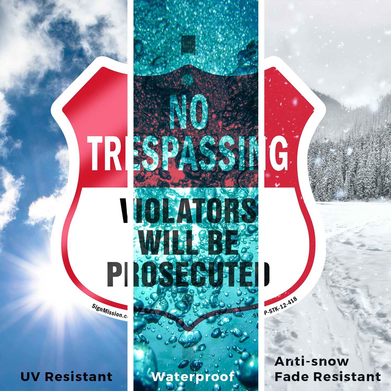 No Trespassing Shield Sign Violators Will Be Prosecuted Shield Sign With Stake