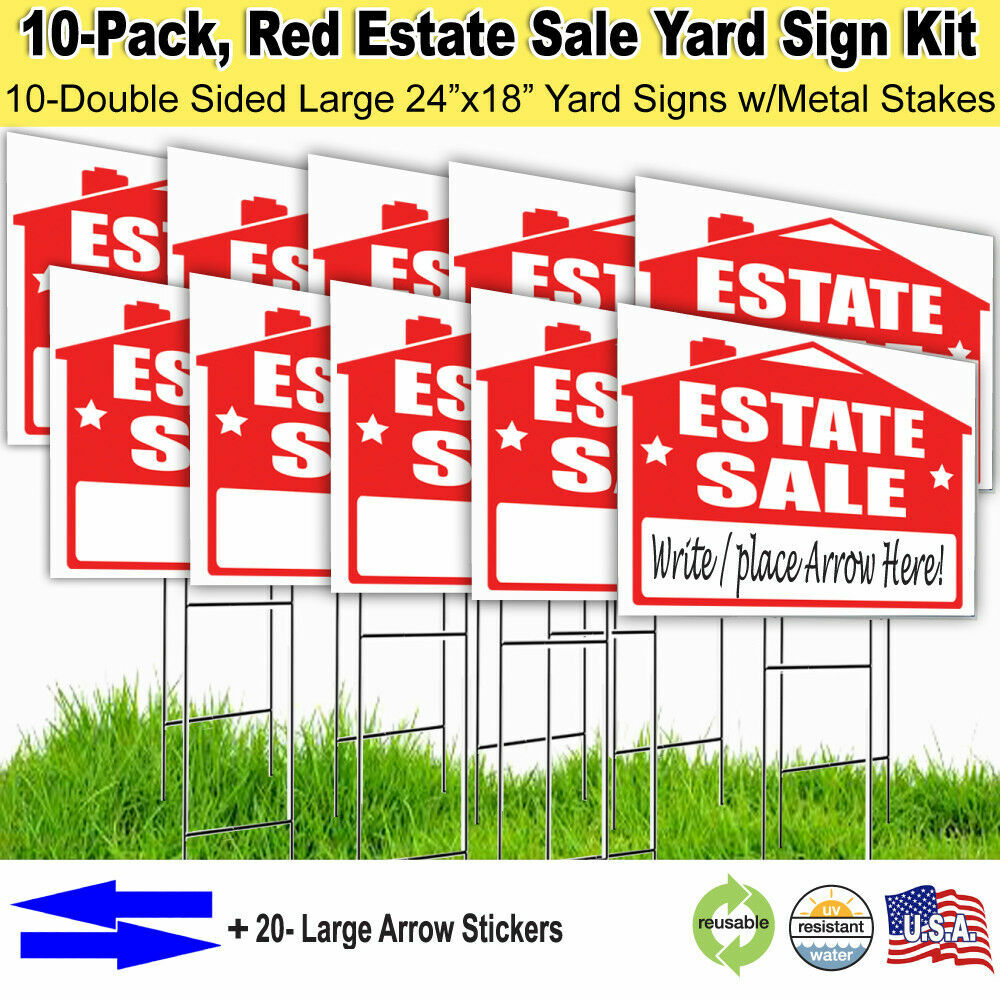 10 Pack ‘ESTATE SALE’ 18×24 Yard / Lawn Sign Kits