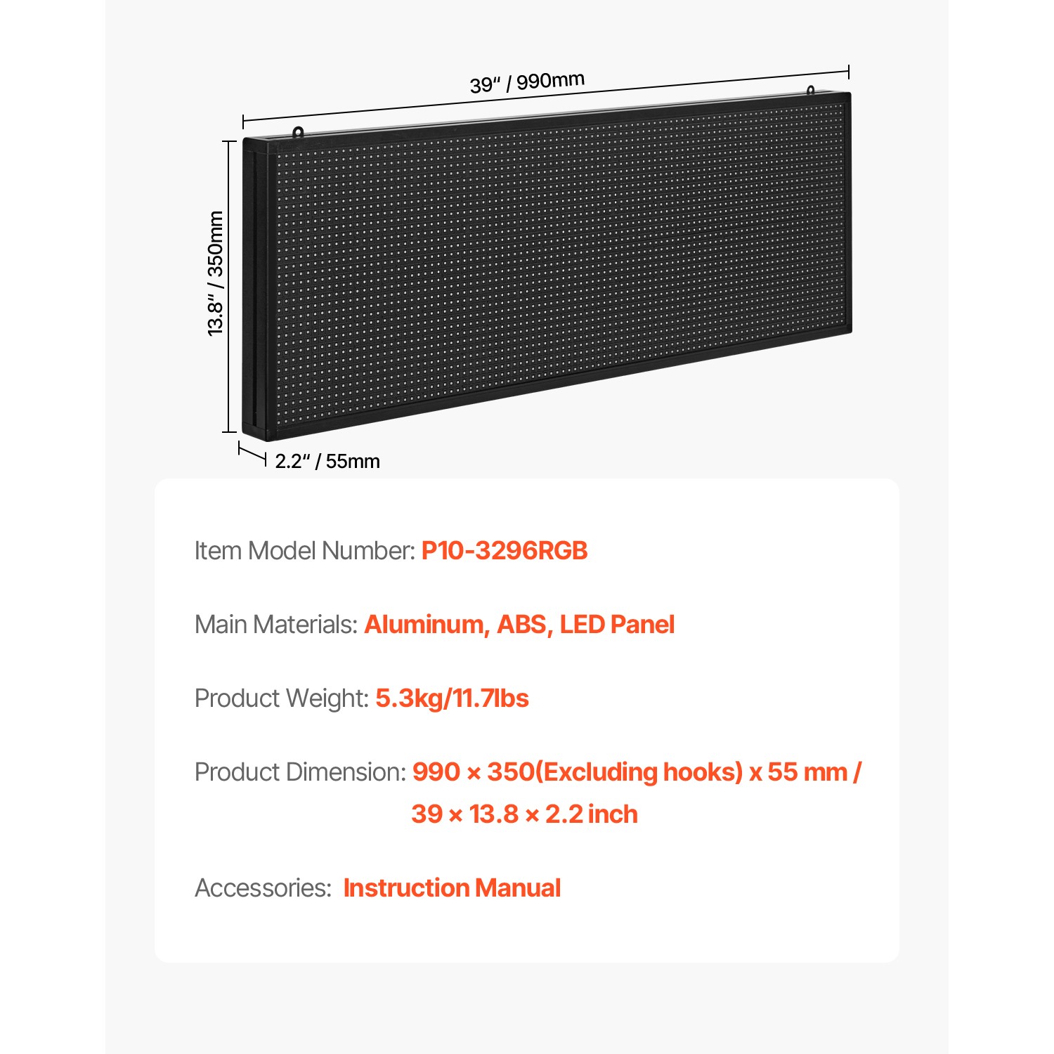 Uimoso 40×14 in LED Display Board with Programmable Scrolling Text,P10Full-Color