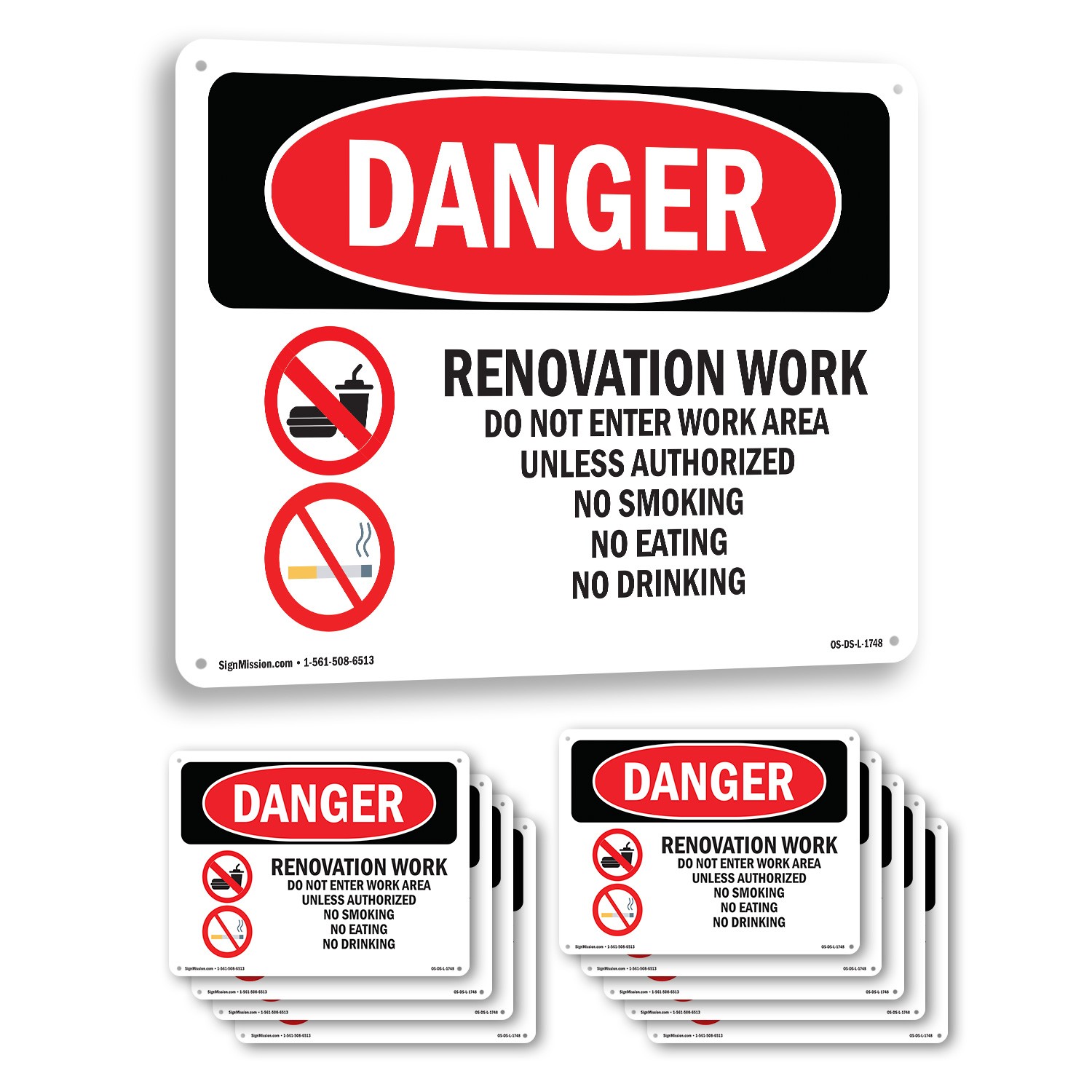 Renovation Work Do Not Enter Work Area OSHA Danger Sign Or Decal – 5 or 10 Pack