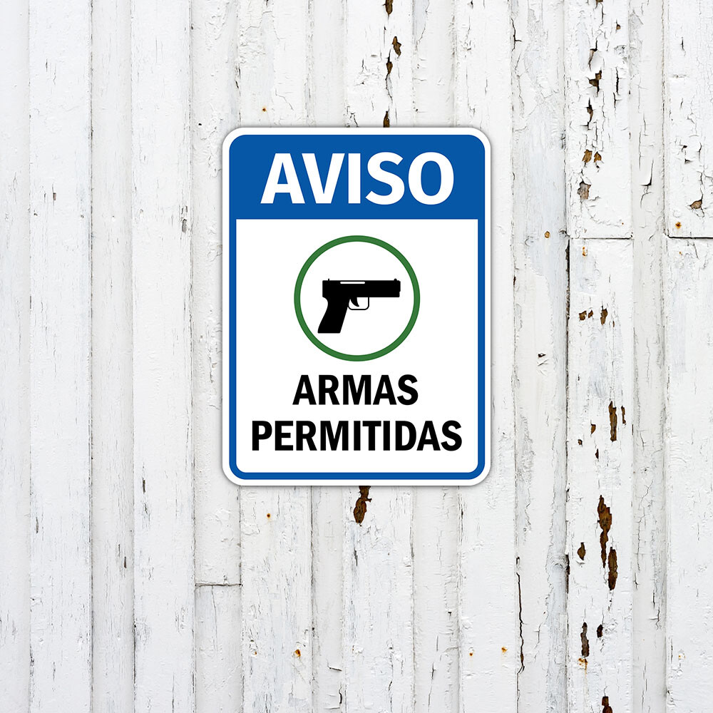 Portrait Round Plus Aviso Armas Permitidas Wall or Door Sign