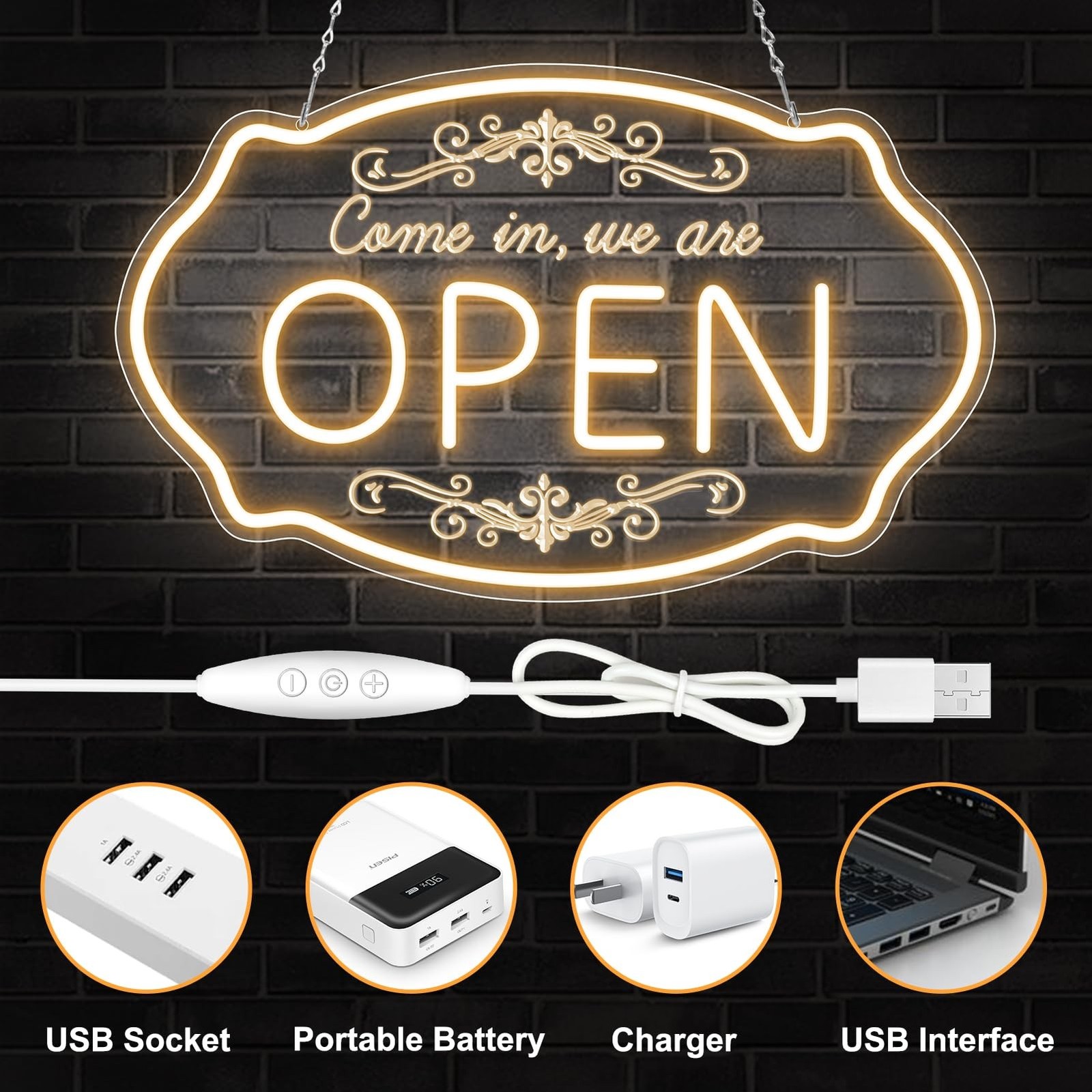 Open Sign for Business, 16.5 x 10 Inch Come In We’re Open LED Neon Sign, Adju…