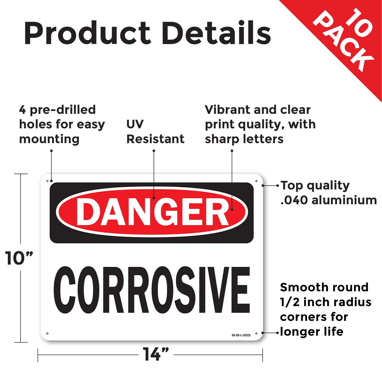 Corrosive OSHA Danger Sign Metal, Plastic, Or Decal – 5 or 10 Pack