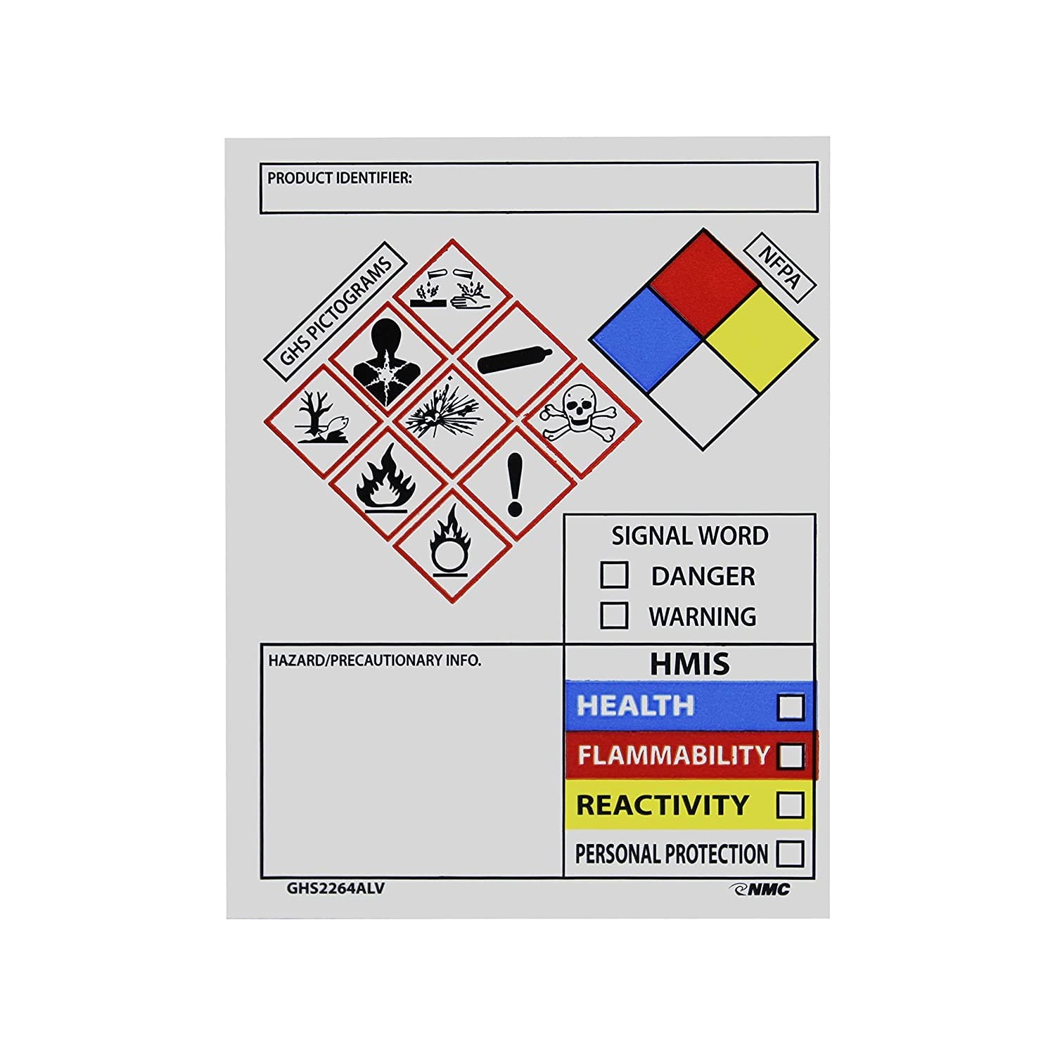 NMC Roll of 250 4 x 3 GHS Secondary Container Labels, Pressure Sensitive Vinyl S