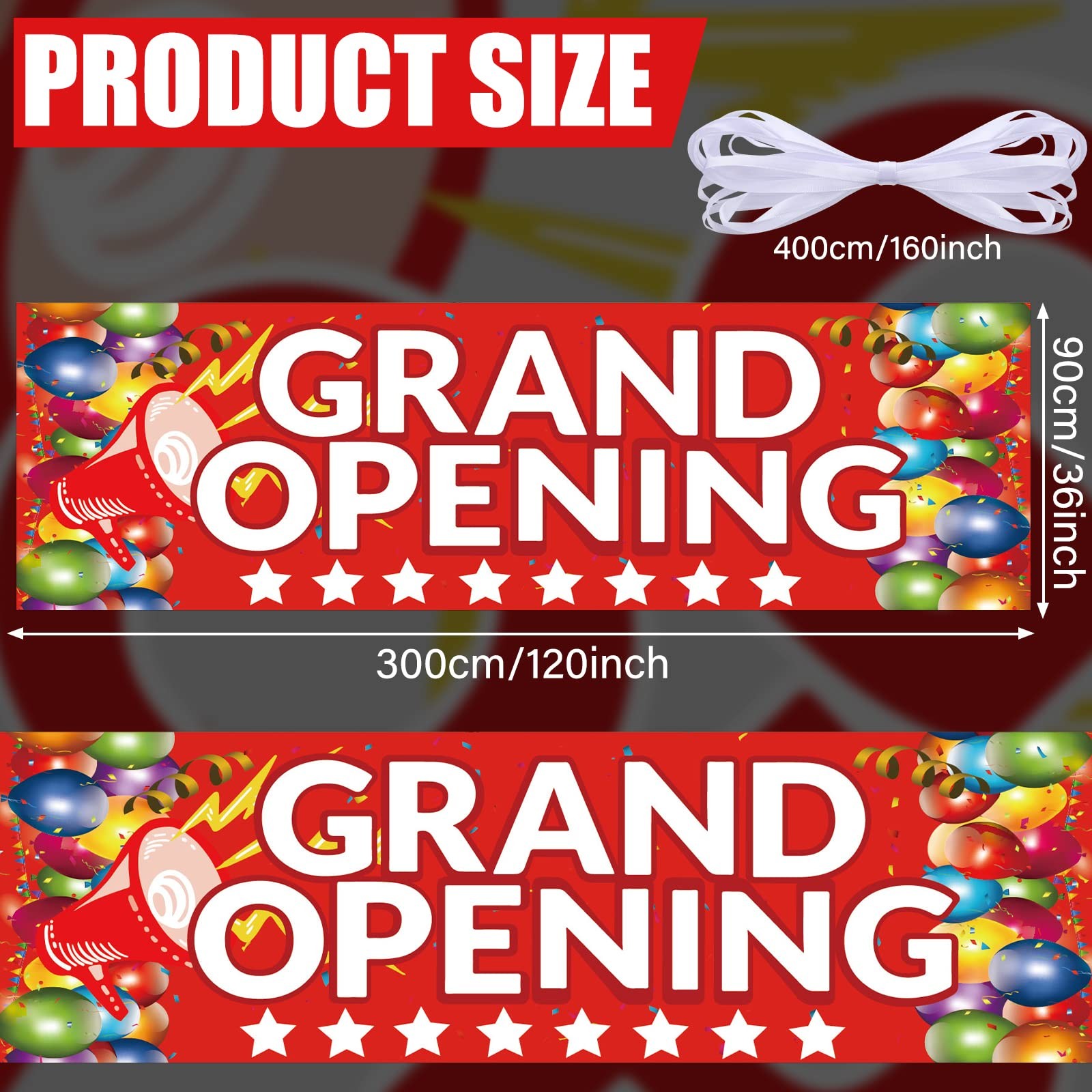 Grand Opening Banner, 3 x 10 ft New Store Grand Opening Sign and Rope, Oxford Cl