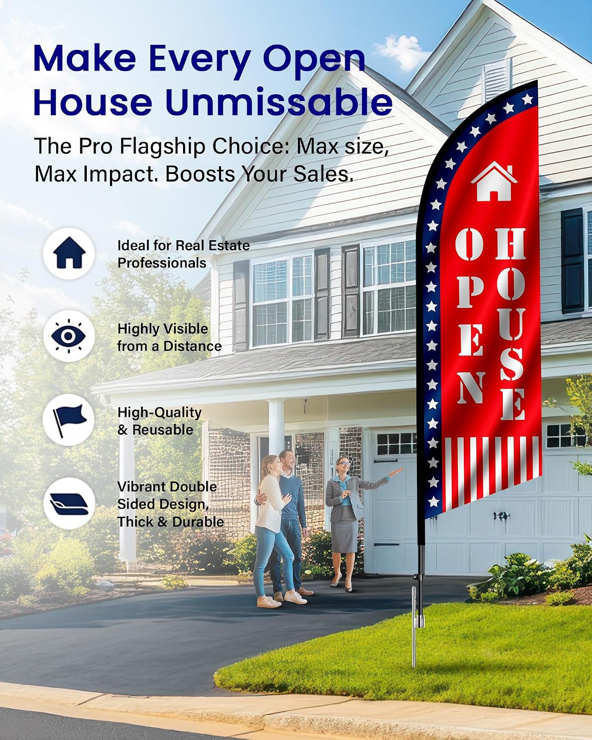 Upgraded Open House Signs for Real Estate, Large Red Open House Feather Flag/Dou