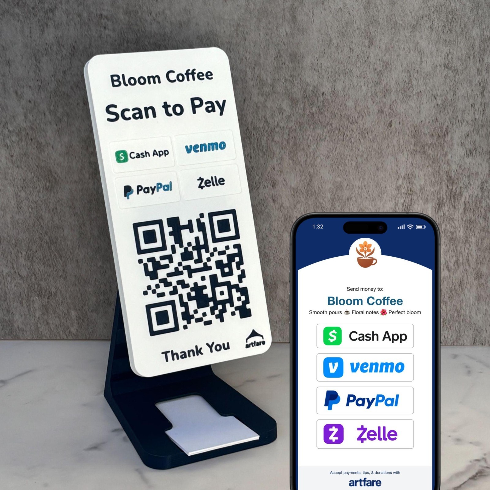QR Code Payment Sign with Business Card Dispenser – Artfare Slim