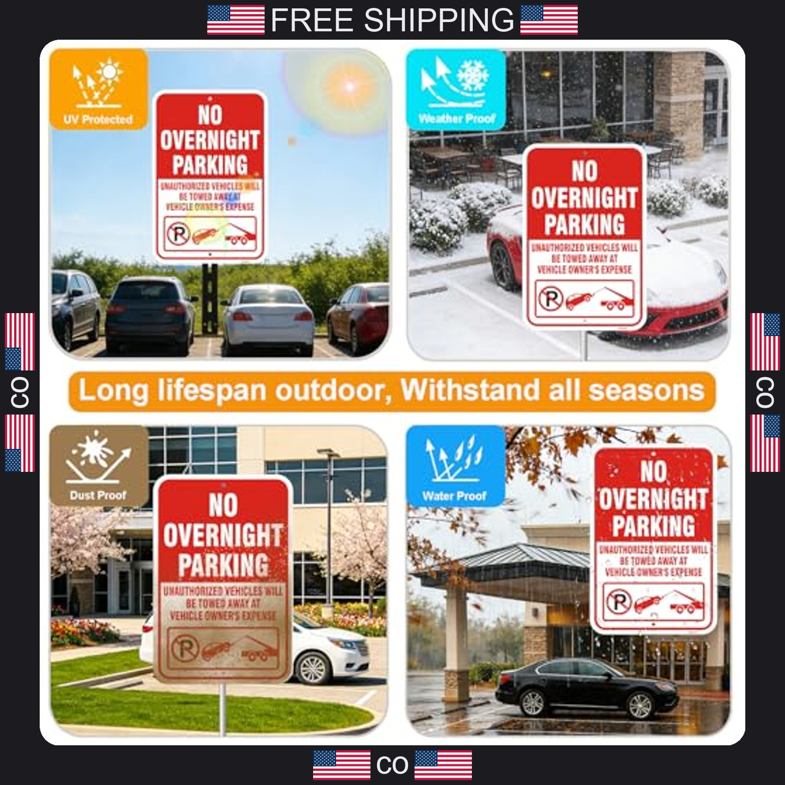 2 Pack No Overnight Parking Signs 18×12 Inch Rust-Free Aluminum