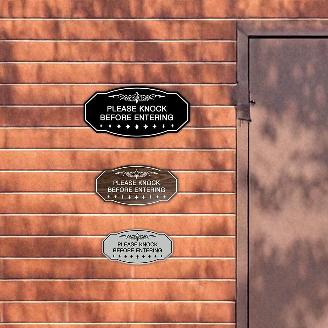 Victorian Please Knock Before Entering Sign (Walnut) – Small 3″ X 6″