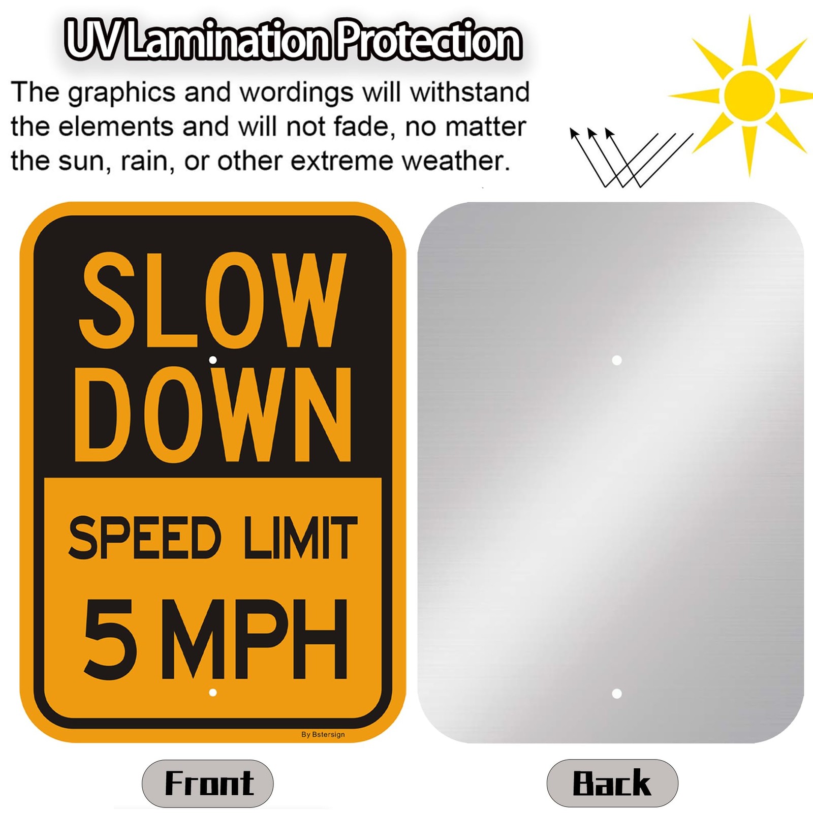 Slow Down Speed Limit 5 MPH Sign with 36-Inch Stakes, 14 x 10 Inches, Reflect…