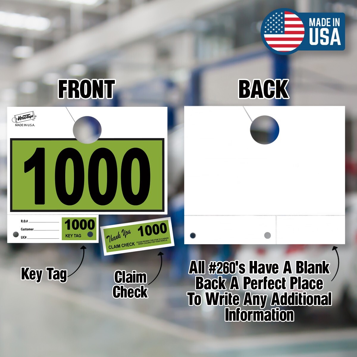 1000 Car Dealer Service Hang Tags Mechanic Repair Shop 3 Piece System LITE Green