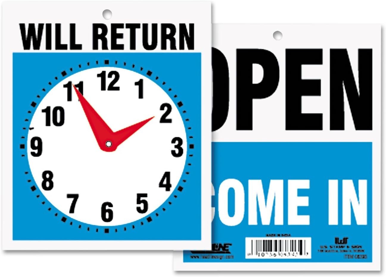 Chic 7.5×9 Open/Will Return Sign with Clock Hands – Perfect for Any Business