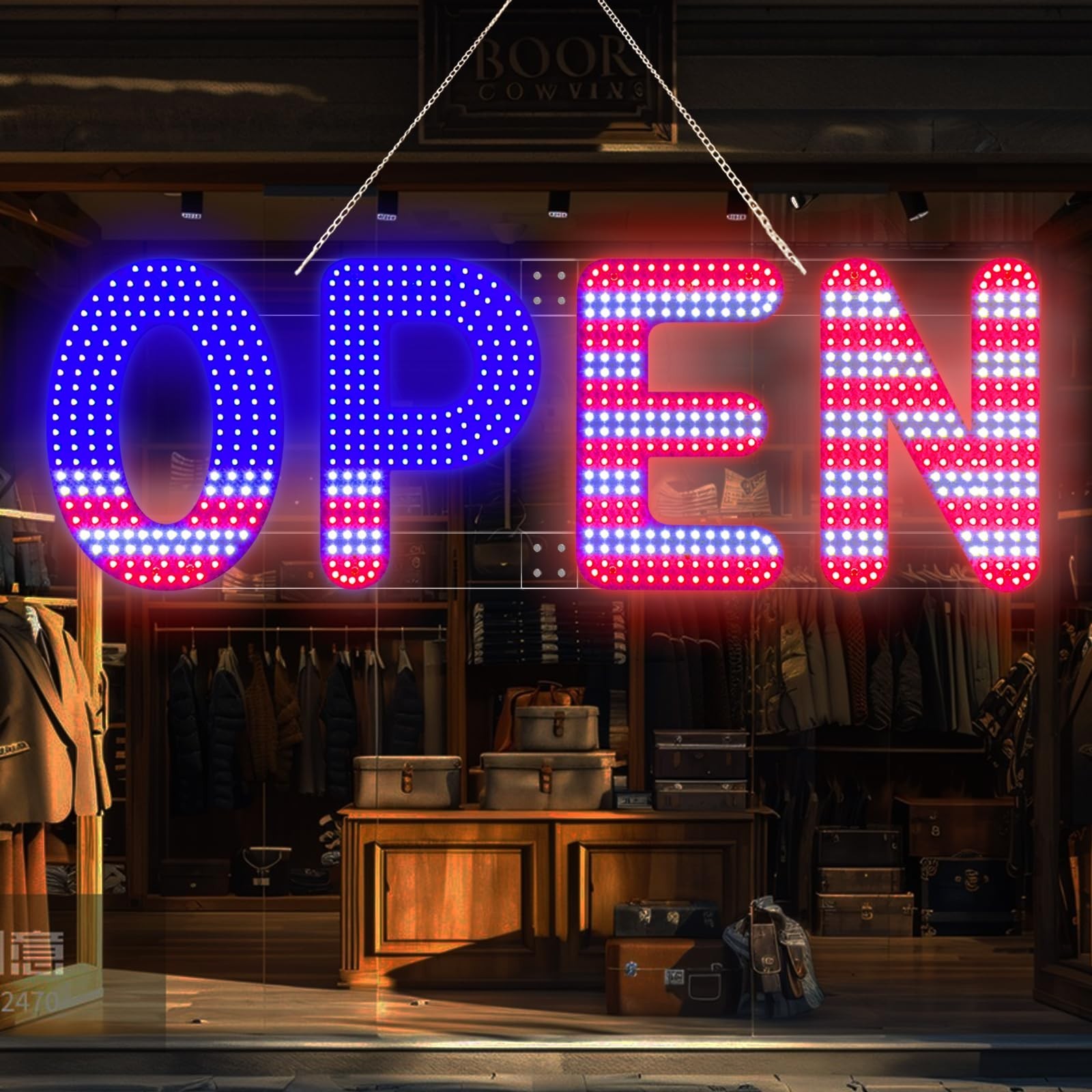 30″x10″ LED Open Sign – Ultra Bright, Dimmable with 4 Modes, 12V Adapter, Storef