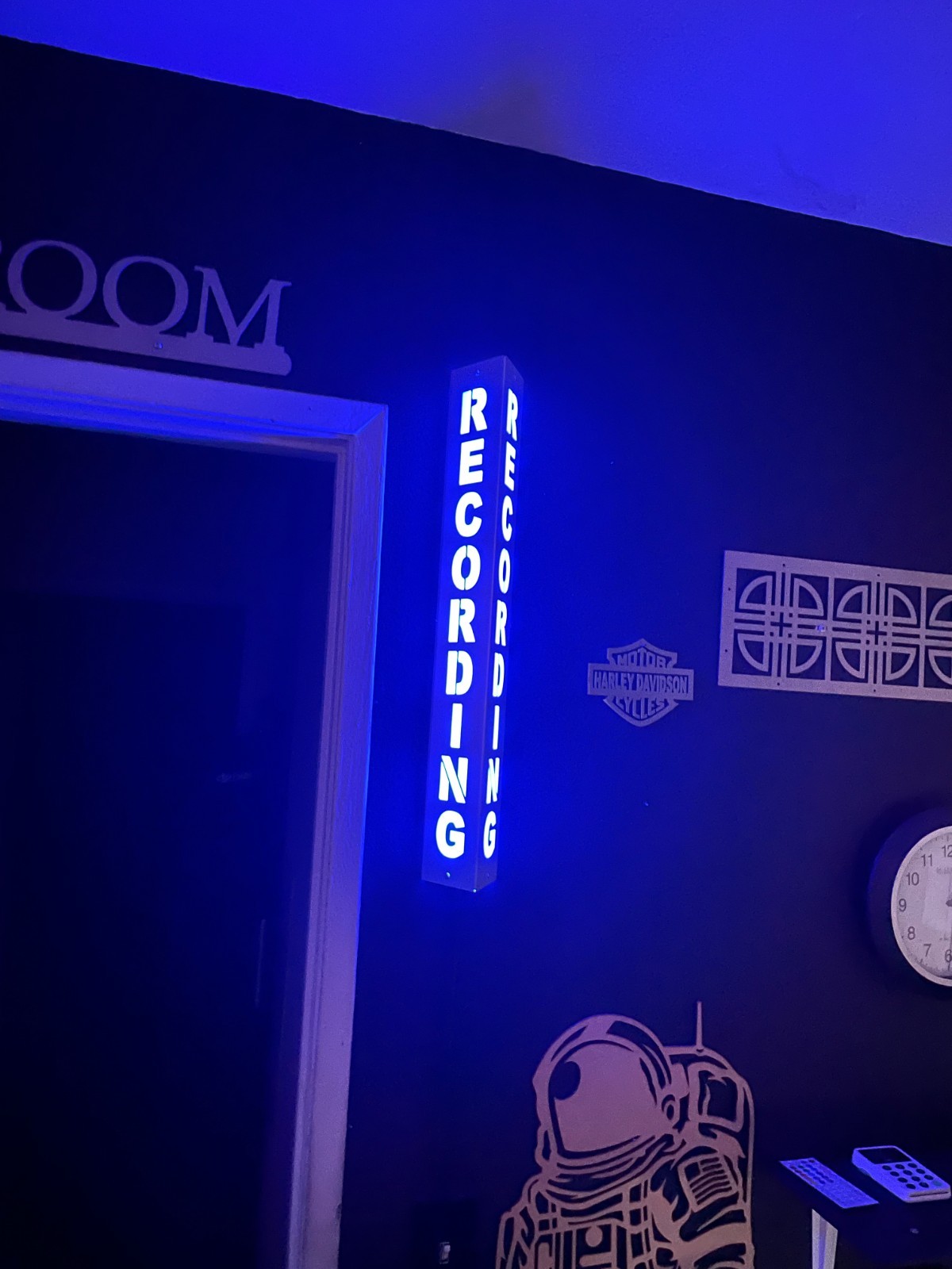 Lighted Sign “RECORDING” 24 inch Aluminum 120V. Remote & Bluetooth